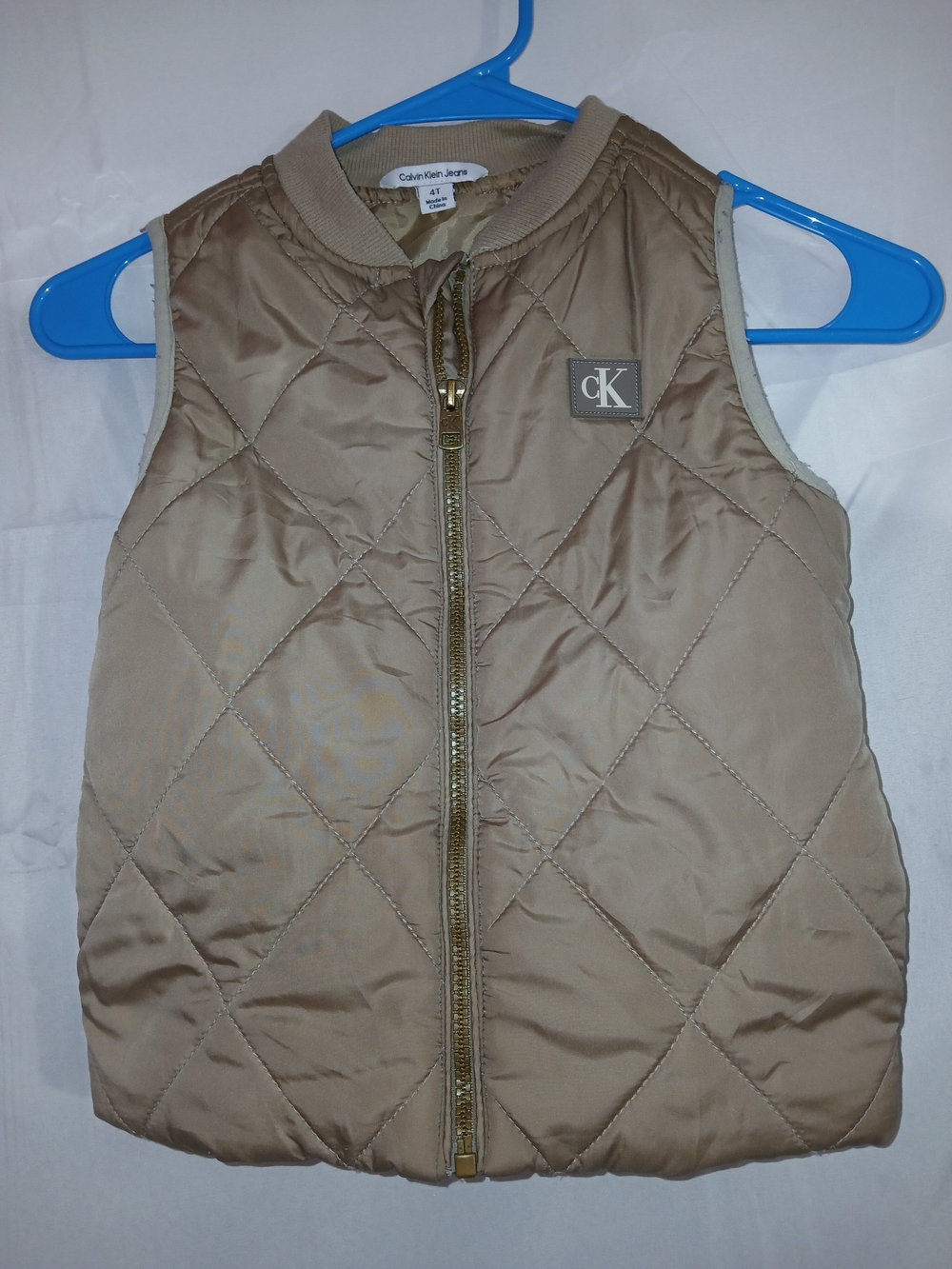 Calvin Klein Kids Quilted Tan Vest - Lightweight Sleeveless Jacket